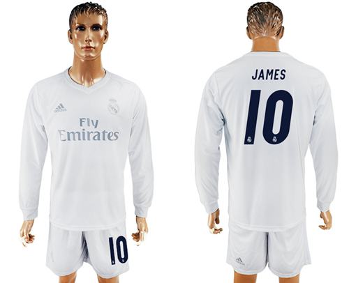 Real Madrid #10 James Marine Environmental Protection Home Long Sleeves Soccer Club Jersey - Click Image to Close